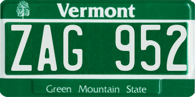 VT license plate ZAG952