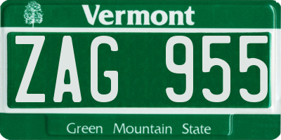VT license plate ZAG955
