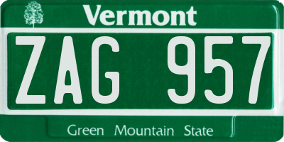 VT license plate ZAG957