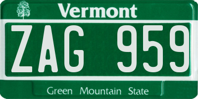 VT license plate ZAG959