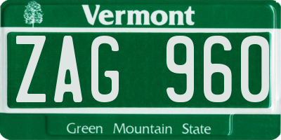 VT license plate ZAG960