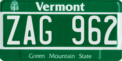 VT license plate ZAG962