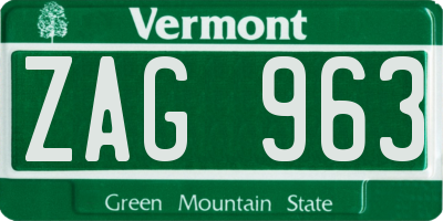 VT license plate ZAG963