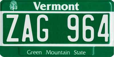 VT license plate ZAG964
