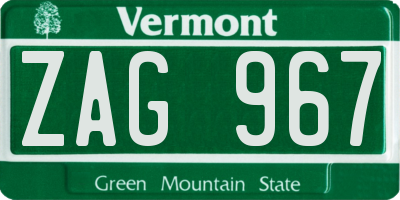 VT license plate ZAG967