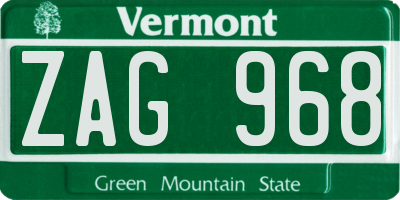 VT license plate ZAG968