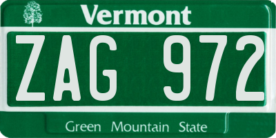 VT license plate ZAG972
