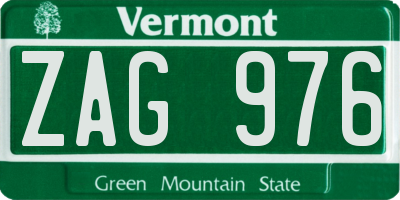 VT license plate ZAG976