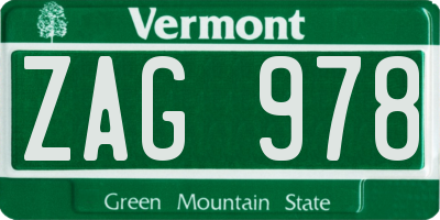 VT license plate ZAG978