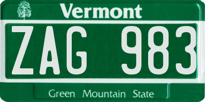 VT license plate ZAG983