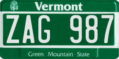 VT license plate ZAG987
