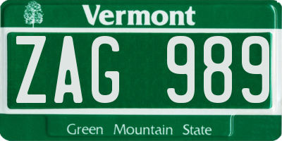 VT license plate ZAG989
