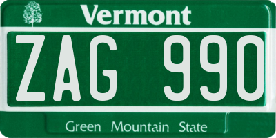 VT license plate ZAG990