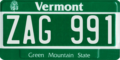 VT license plate ZAG991