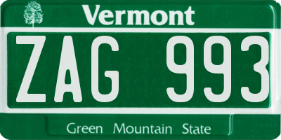 VT license plate ZAG993