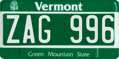 VT license plate ZAG996