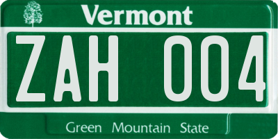 VT license plate ZAH004