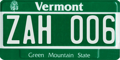 VT license plate ZAH006