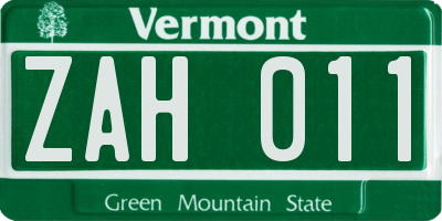 VT license plate ZAH011
