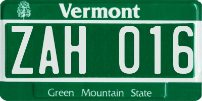 VT license plate ZAH016