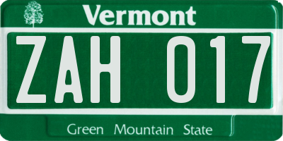 VT license plate ZAH017