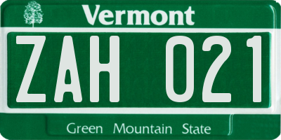 VT license plate ZAH021
