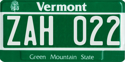 VT license plate ZAH022