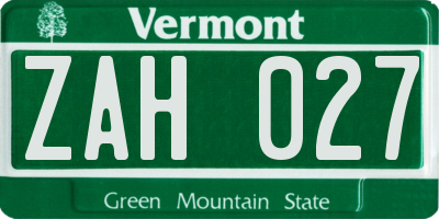 VT license plate ZAH027