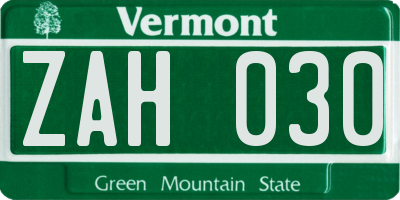 VT license plate ZAH030