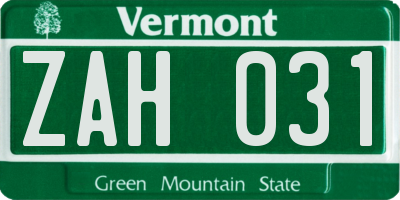VT license plate ZAH031