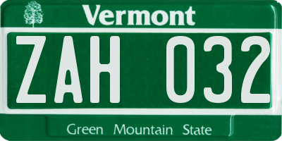 VT license plate ZAH032