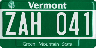 VT license plate ZAH041