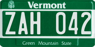VT license plate ZAH042