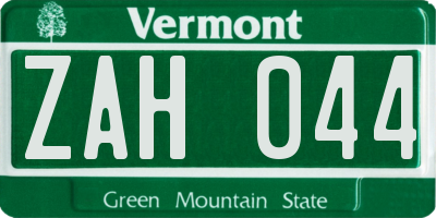 VT license plate ZAH044