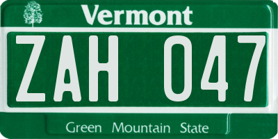 VT license plate ZAH047