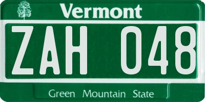 VT license plate ZAH048