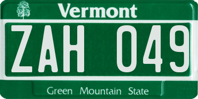 VT license plate ZAH049