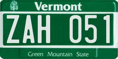 VT license plate ZAH051