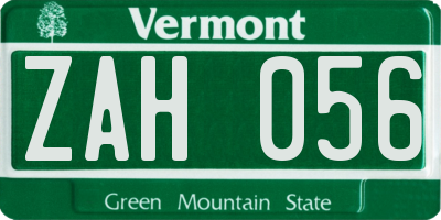 VT license plate ZAH056