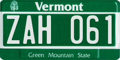 VT license plate ZAH061