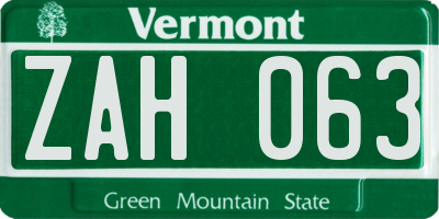 VT license plate ZAH063