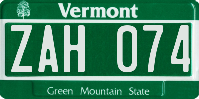 VT license plate ZAH074