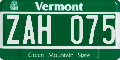 VT license plate ZAH075