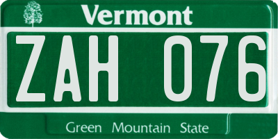 VT license plate ZAH076