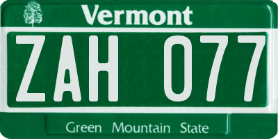 VT license plate ZAH077