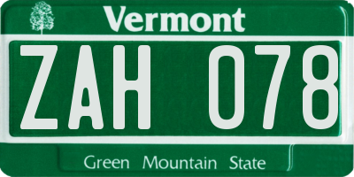 VT license plate ZAH078