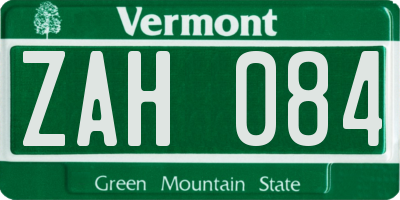 VT license plate ZAH084