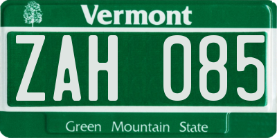 VT license plate ZAH085