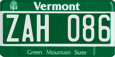 VT license plate ZAH086