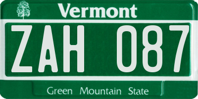VT license plate ZAH087